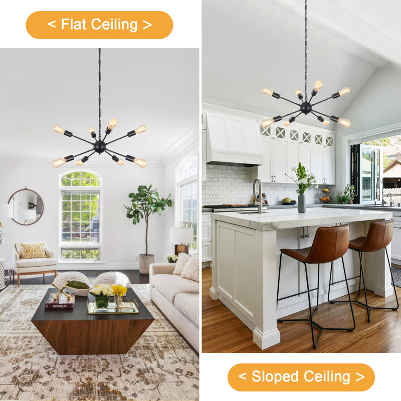 Mercer41 Pushkar 8 Light Modern Dimmable Plug in Sputnik Sphere Chandelier with Cord ON OFF Switch Industrial Sputnik Chandelier Lighting for Dining Room Kitchen Living Room Bedroom Foyer Reviews Wayf...